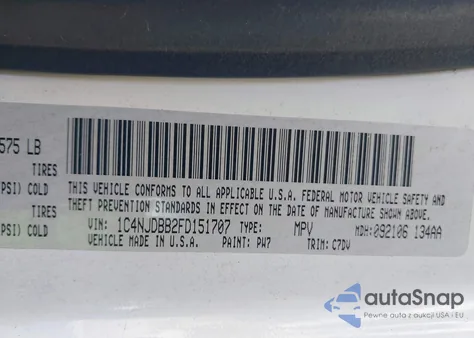 2015 Jeep Compass Sport z USA, uszkodzony, nr VIN 1C4NJDBB2FD151707